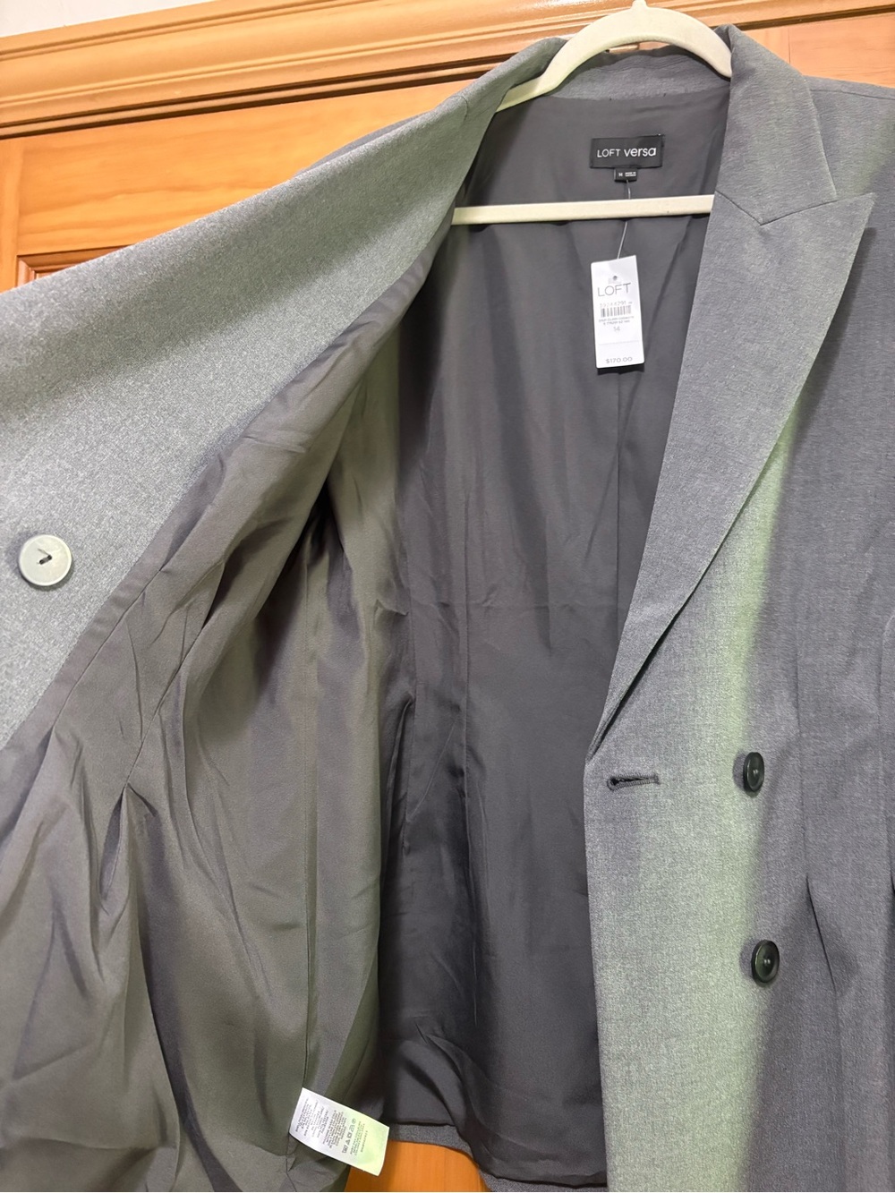 LOFT Versa Double-Breasted Gray Blazer Size 14 NWT - Picture 6 of 13